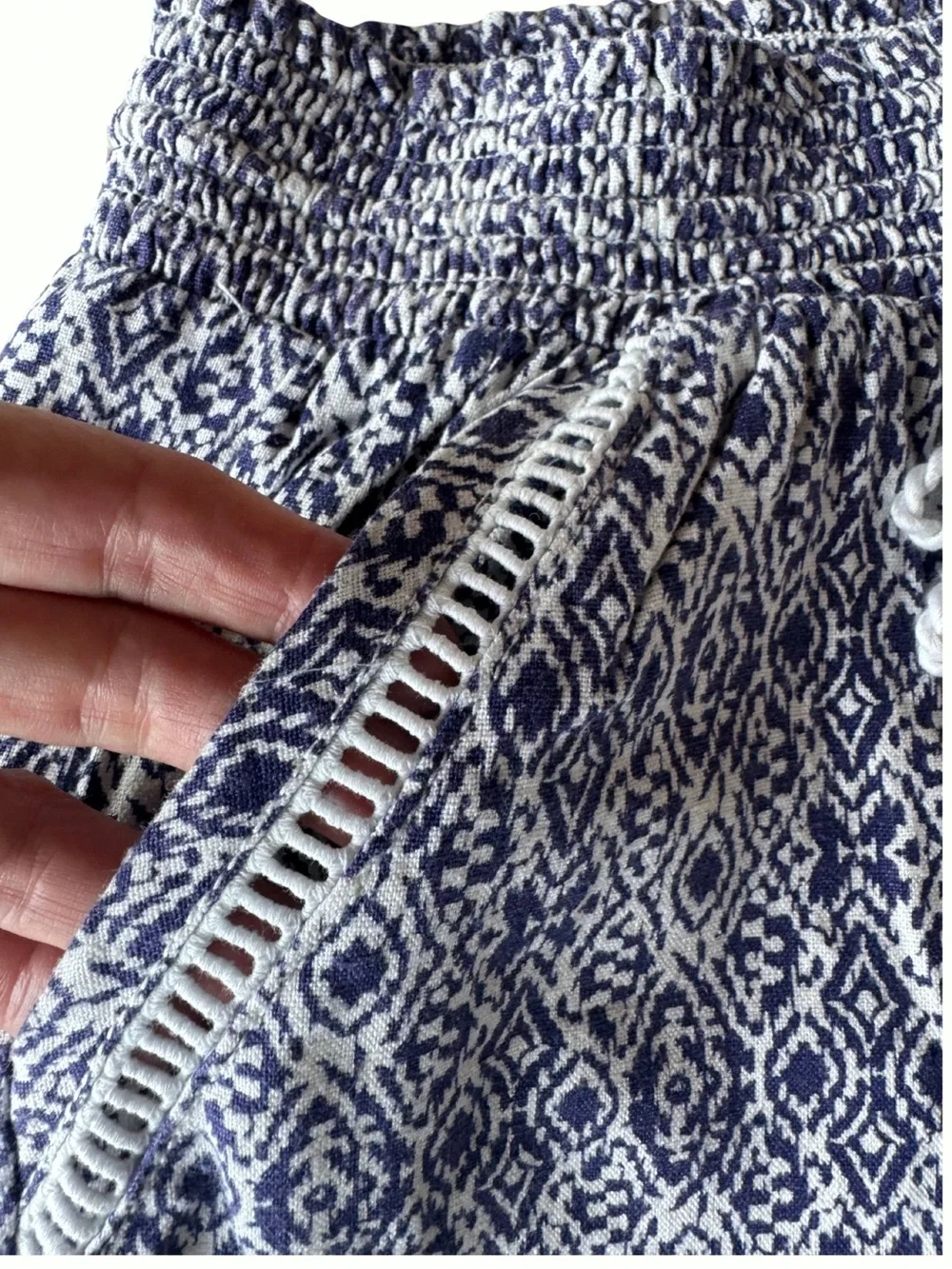 Briggs New York Linen Shorts Pockets Drawstring Medium Blue Navy Stretch Boho
